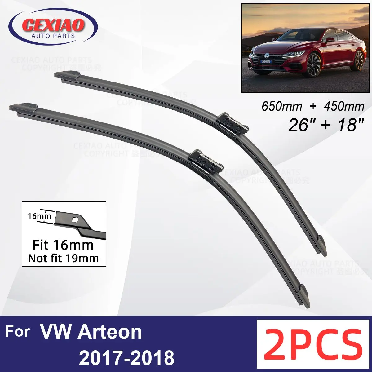 Tergicristallo Per Auto Per Vw Arteon 2017-2018 Spazzole Tergicristallo Anteriore Tergicristalli In Gomma Morbida Parabrezza Automatico 26 "+ 18" 650M