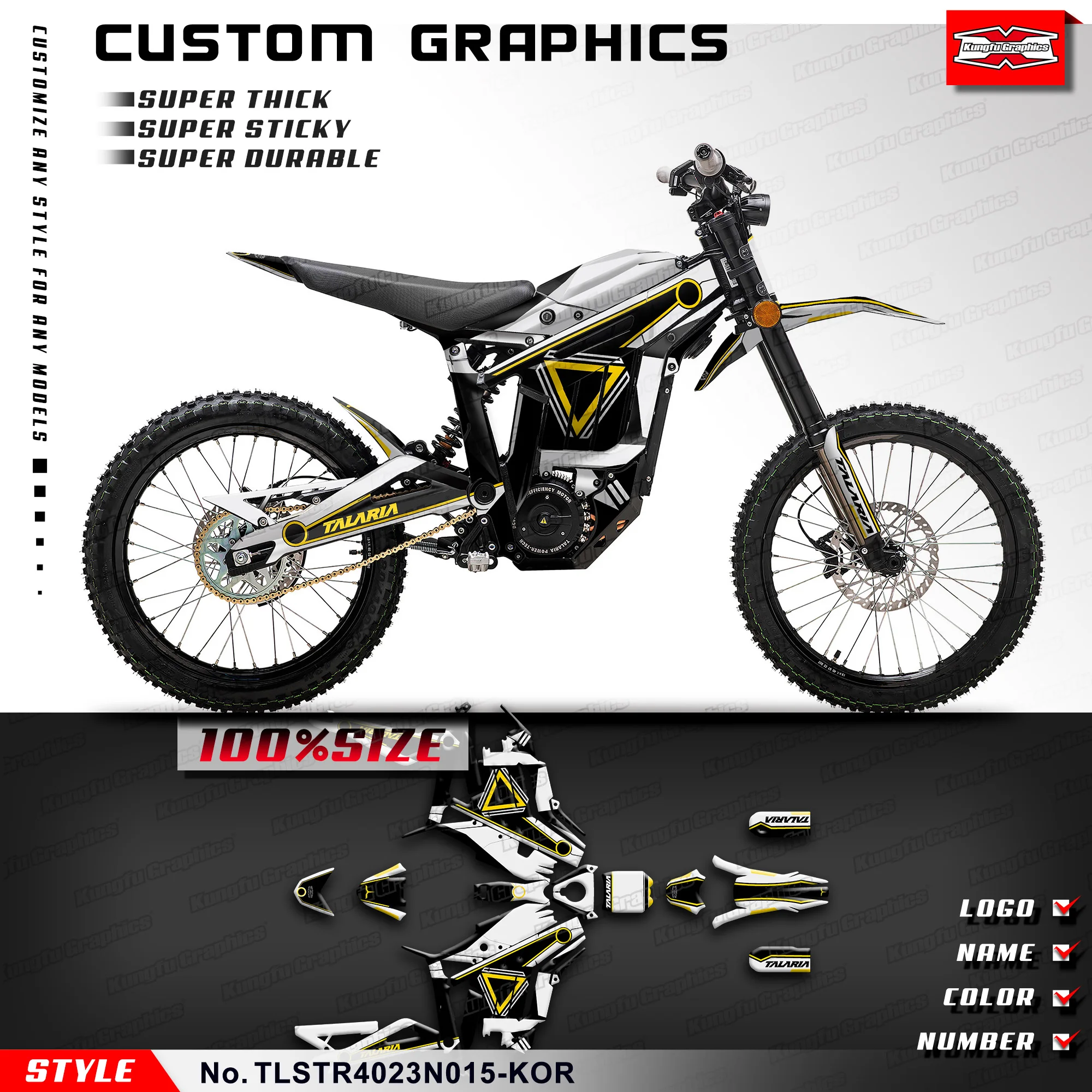 Kungfu Graphics Mx Enduro Stickers Kit Completo Di Avvolgimento Per Talaria Sting R Mx L1E Sx3 Dirt Bike Elettrica, Nero Bianco