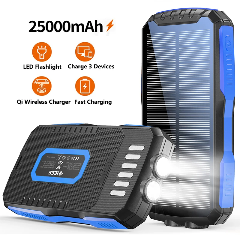 25000Mah Wireless Solar Power Bank Caricabatterie Rapido Portatile Powerbank Per Iphone 14 Huawei Xiaomi Samsung Camping Light Power Bank
