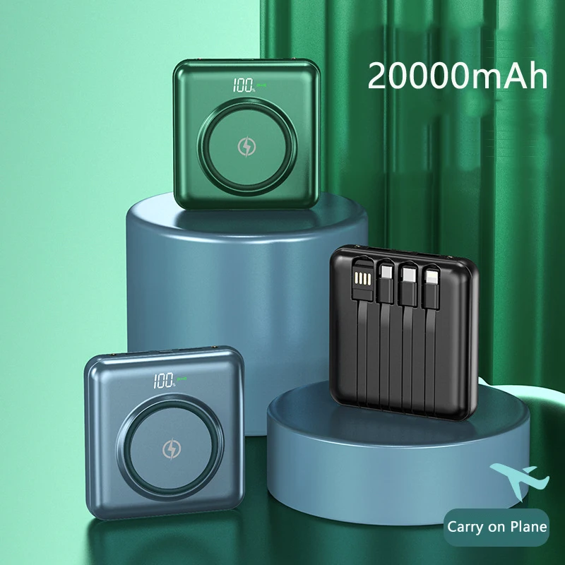 20000Mah Mini Wireless Power Bank Cavo Integrato Caricabatterie Portatile Per Iphone 15 X Samsung S23 Xiaomi Wireless Charging Powerbank