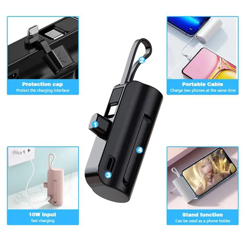 Power Bank Cavo Interno Mini Power Bank Caricabatteria Esterno Portatile, Samsung Backup Power Bank, 10000Mah