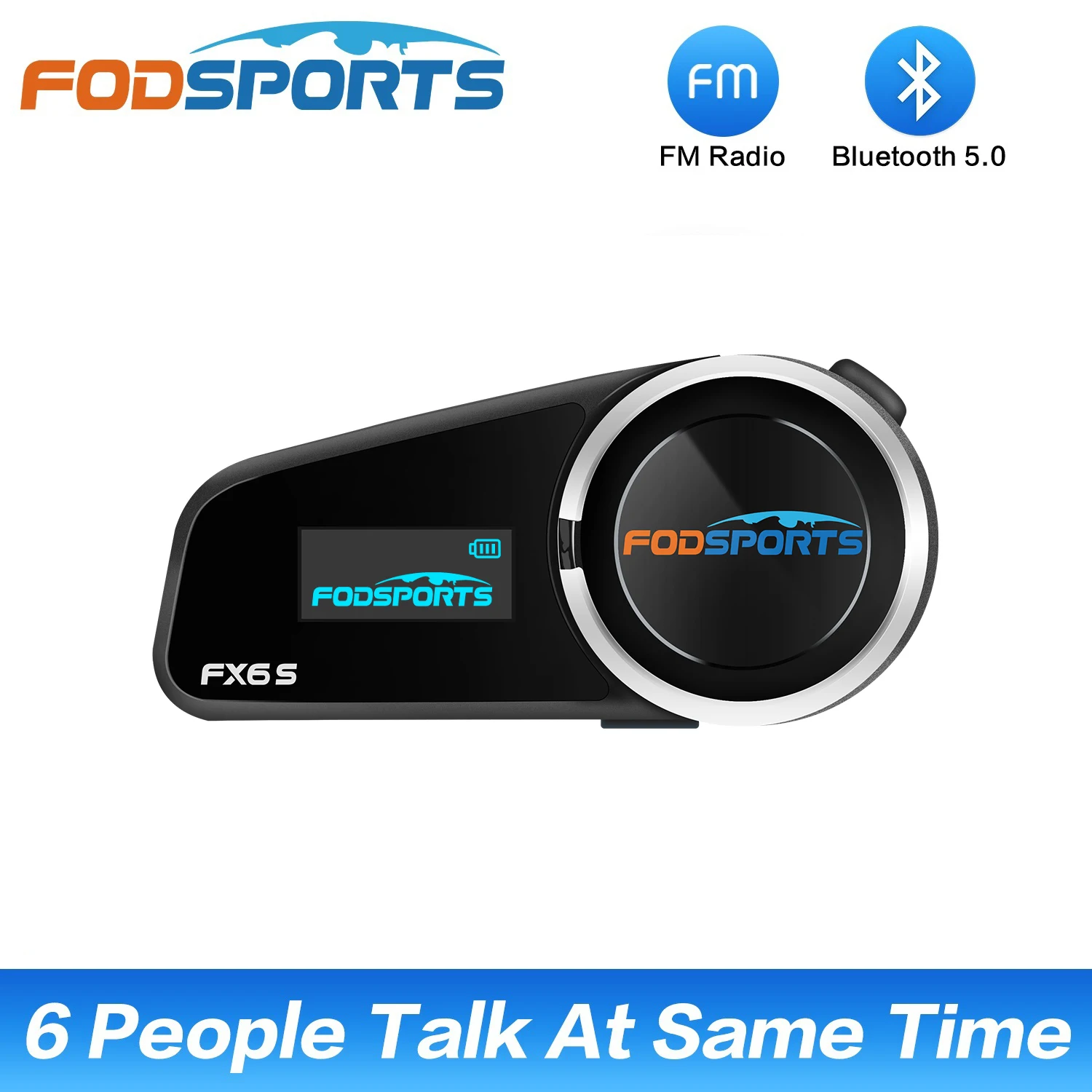 Interfono Per Casco Moto Fodsports Fx6 S Wireless Bluetooth 5.0 Auricolare Per Casco 1000M Interfono A 6 Vie Con Schermo Oled Fm
