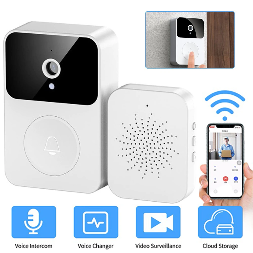 Sonnette De Spiritité Intelligente Sans Fil, Wifi, Ricaricabile, Interphone Bidirezionnel, Vision Nocturne Hd, Camera