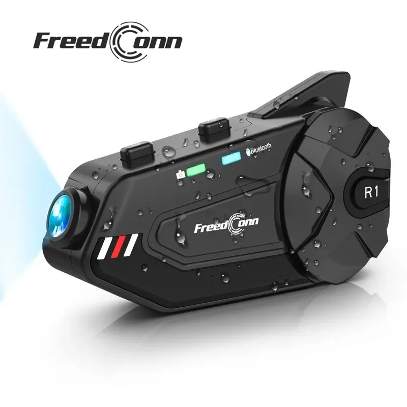 Freedconn R1 Plus Casco Interfono Moto Dash Cam Cuffie Bluetooth Comunicatore Vivavoce Registrazione Video Interfono 1080P