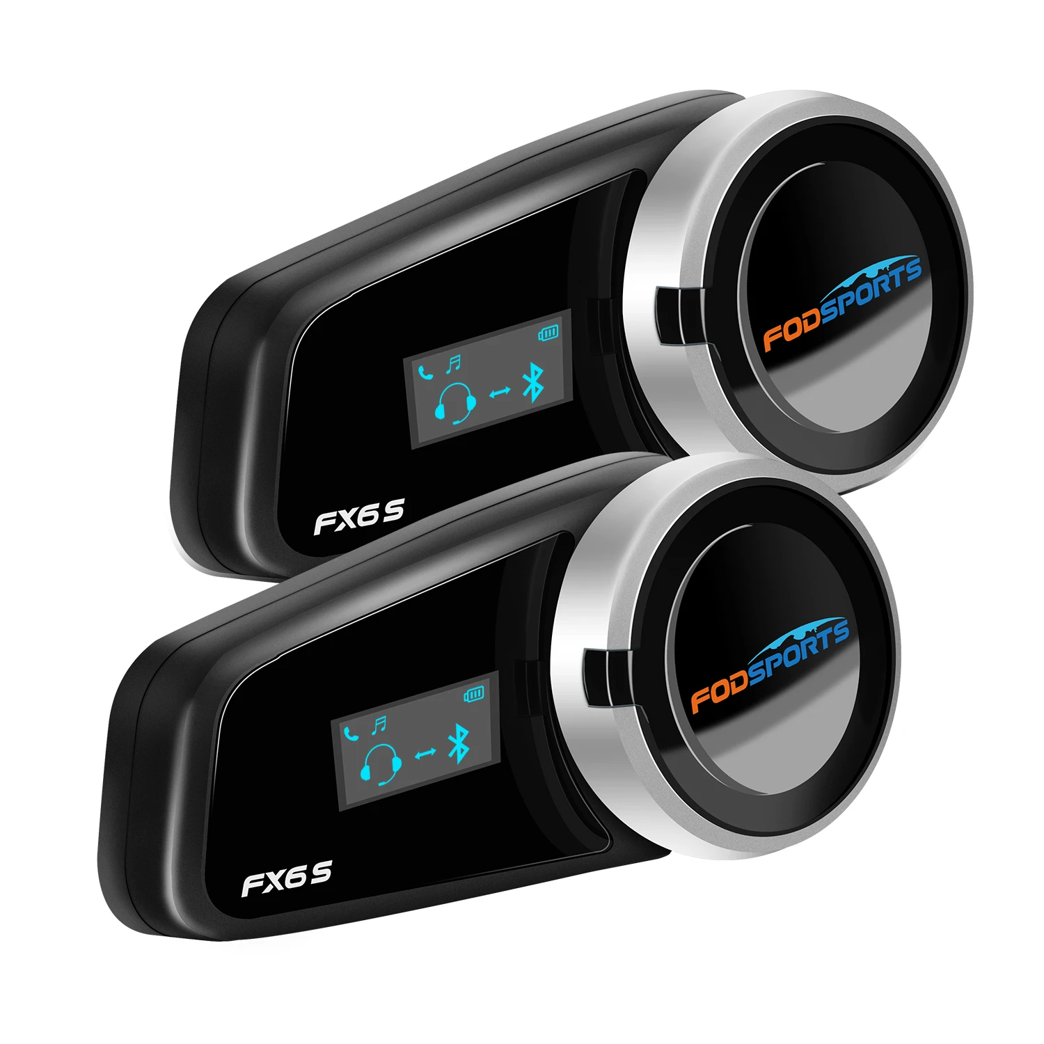 2 Pz Fodsports Fx6 S Moto Bluetooth 5.0 Citofono Casco Auricolare Senza Fili 1000M 6 Vie Interphone Con Schermo Oled Fm