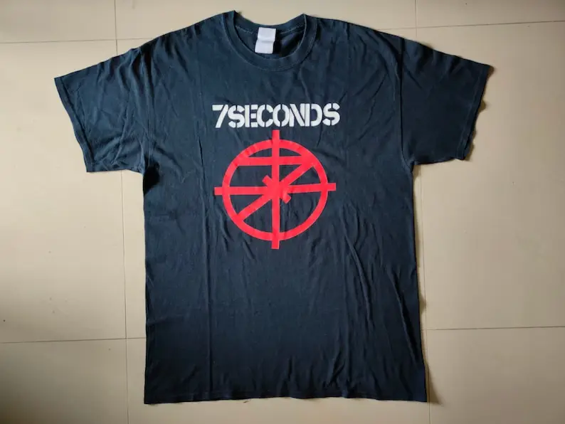 7 Secondi Logo Vintage T-Shirt Nera Nevada Punk Hardcore Youth Crew Gorilla Biscuits Youth Of Today Minor Minus Vtgtees