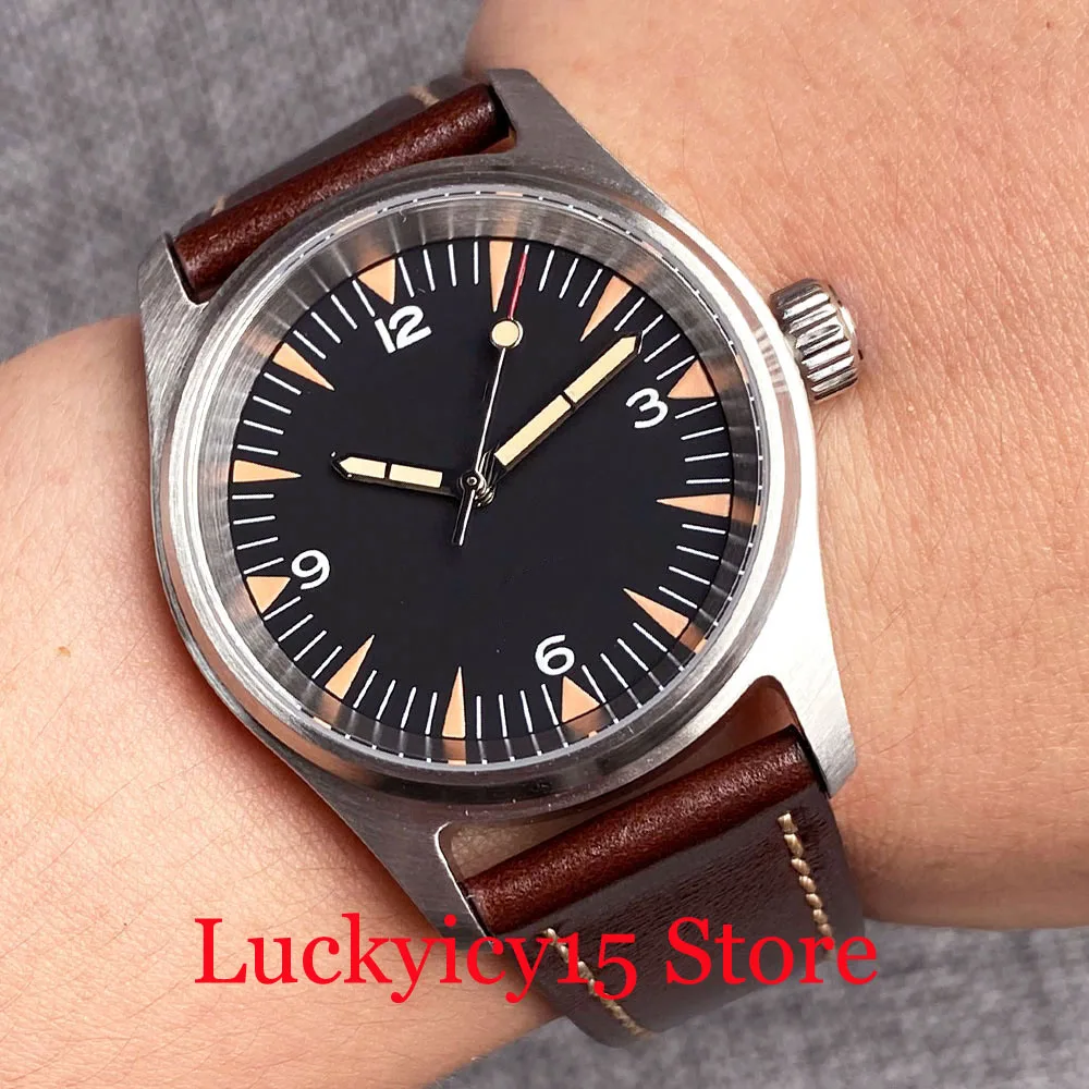 Tandorio 36Mm Polit Case 200M Waterproof Black Dial Lume Automatic Nh35A Pt5000 Movement Men Watch Cinturino In Pelle Di Vetro Zaffiro