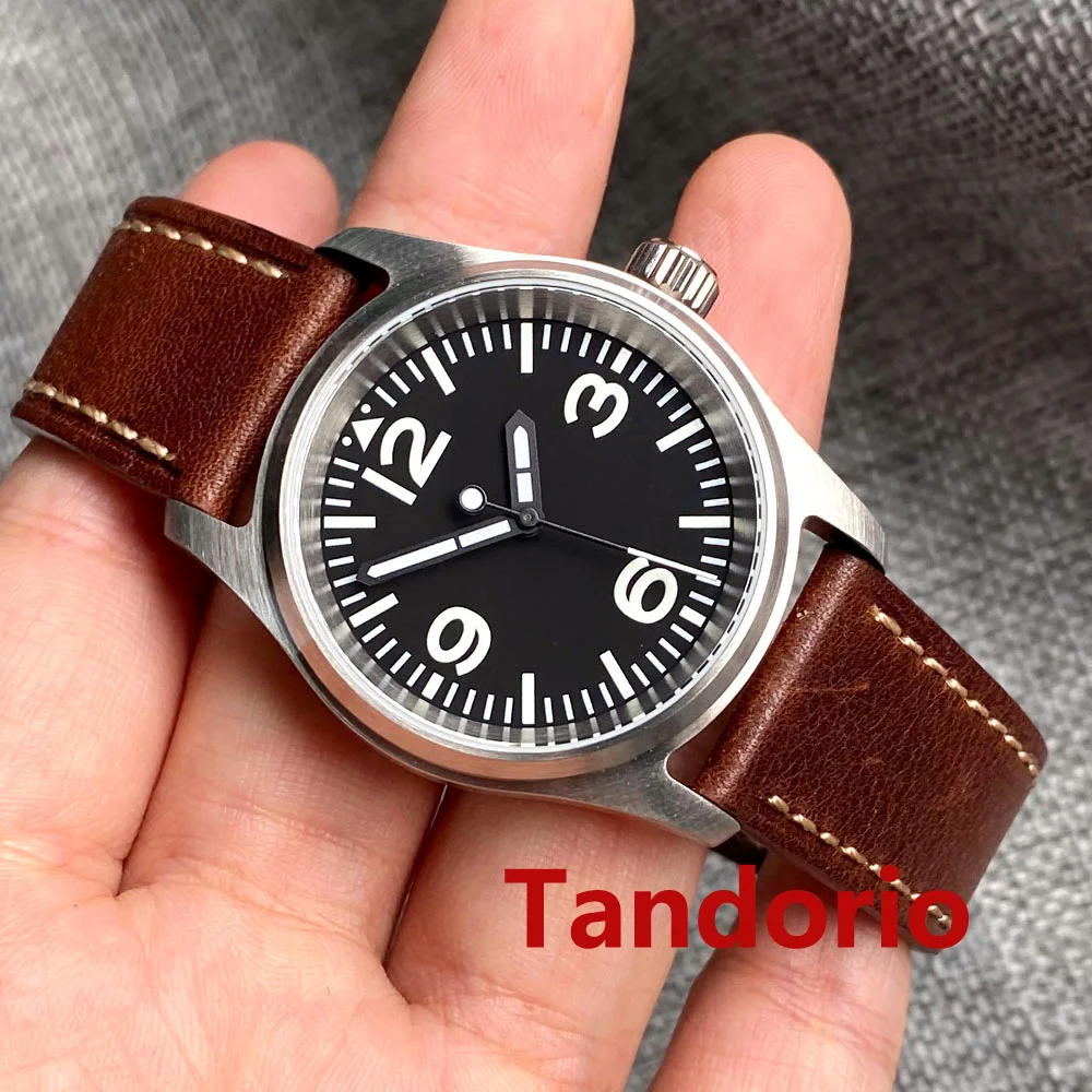 Tandorio 36Mm Pilot Sapphire Glass Black Sterile Dial Nh35A Pt5000 Movement 20Atm Waterproof Diver Aviation Men Watch Luminoso