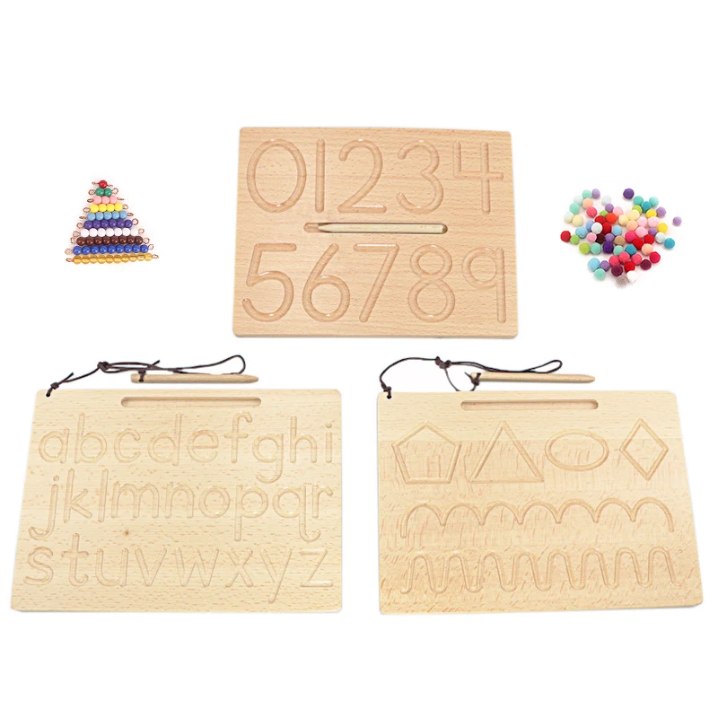 Montessori Tracing Groove Toys Lavagna Alfabeto Abc Letters Board Double Shapes Numero 1-10 Peluche Double Side Legno Di Faggio