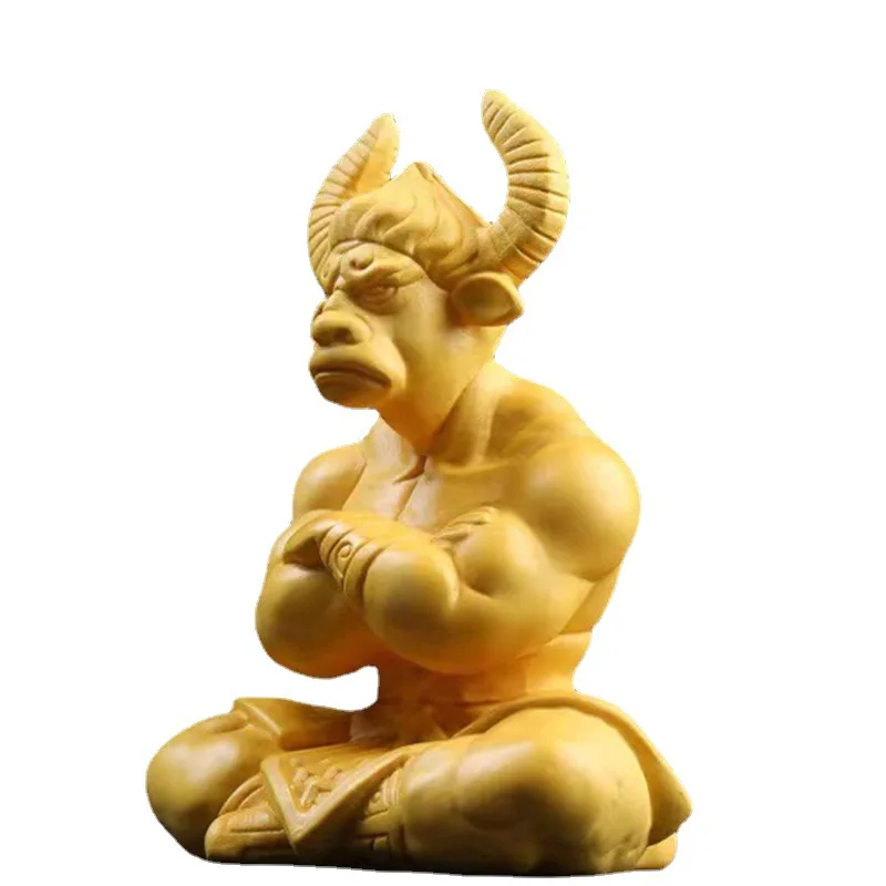 Huangyang Legno Intagliato Bue Demon King Ornament Native Chinese Zodiac Ox Demon King Ox Spirit Soars The Sky, Safe Home Decoration