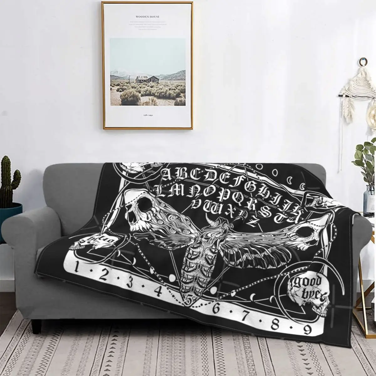 Death Moth Spirit Board Coperta Da Tiro, Skull Moon Black Gothic Bedding Bed Cozy Warm Plush Leggero Fuzzy Divano Coperta King