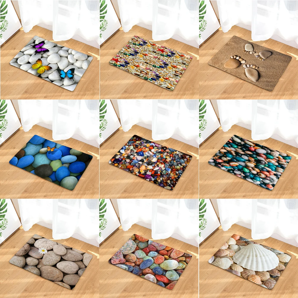 Colour Stone Pattern Bedroom Anti-Slip Mat Home Decor Doormat Kitchen Bath Soft Entrance Door Mat Coral Velvet Soft Carpet Rug