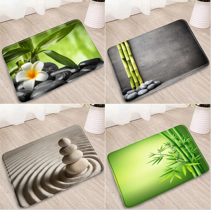 Tappetino Da Bagno Verde Spiaggia Zen Stone Flower Leaves Bamboo People Art Doorway Welcome Tappeti Camera Da Letto Cucina Tappeto Decorativo Antisciv