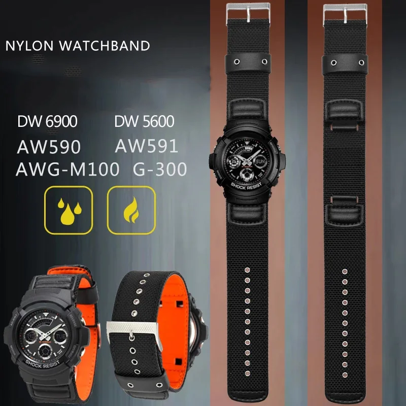 Cinturino In Nylon Per G-Shock Dw5600 Aw-590 Awg-M100/101G-300 Gw-5000 5035 Gw-M5610 Cinturino In Tela 16Mm
