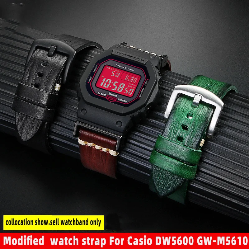 Per Casio G-Shock Small Square Dw5600 Gwb5600 Gw-M5610 Cinturino Per Orologio In Pelle Bovina Vintage Modificato Cinturino Retrò + Adattatore Strument