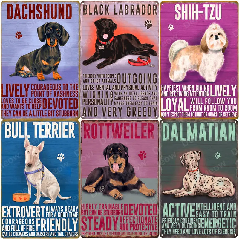 Pet Dog Vintage Poster Bulldog Metal Tin Signs Pub Bar Cafe Decorazione Della Casa Pug Labrador Shih Tzu Cockapoo Wall Art Plate N356