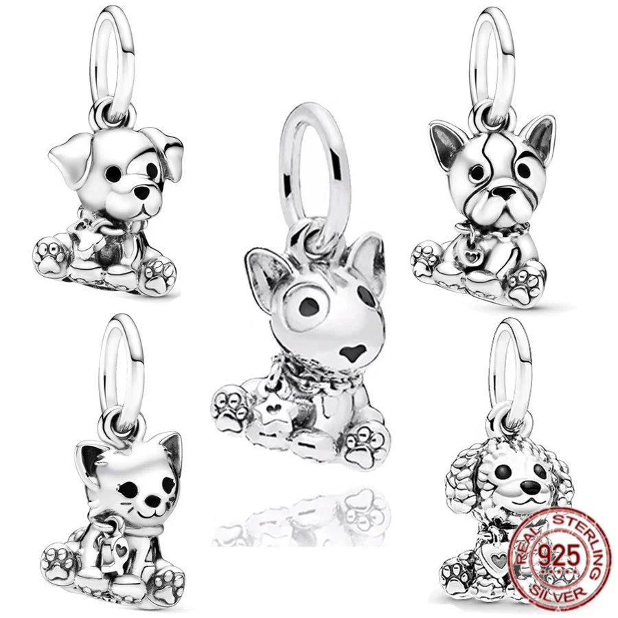 Labrador Bulldog Puppy Dog Kitty-Cat Ciondola Charm 925 Sterling Silver Bead Gioielli Fai Da Te Fit Originale Pandora Bracciale Regalo Donna
