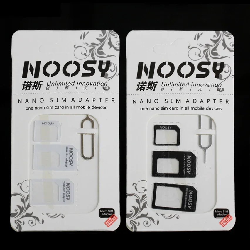 500 Pz Noosy Nano 4 In 1 Micro Sim Card Adapter Connector Holder Kit Per Iphone Cellulare Con Eject Pin Key Pacchetto Al Dettaglio