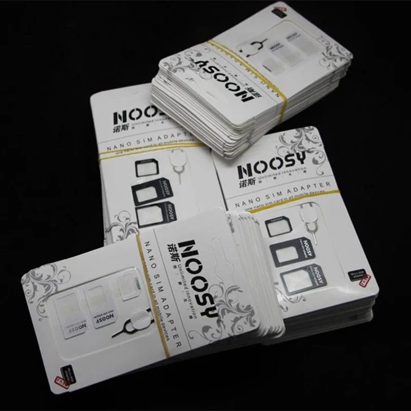 300Set 4 In 1 Noosy Dual Sim Card Adapter Per Iphone Samsung Nano Sim Card Adapter To Micro Standard Card Adapter Eject Pin Key