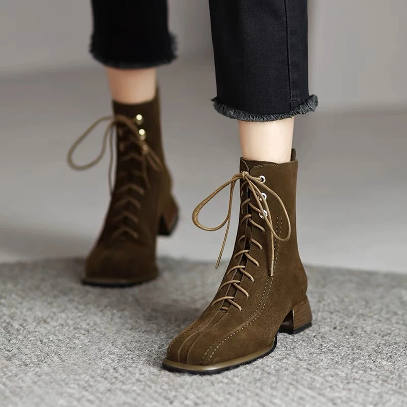 Punta Quadrata Tacco Spesso Doc Martens 2024 Tutto Temperamento Moda Stivali Stivaletti Piccola Fragranza Stretch Slim Boots
