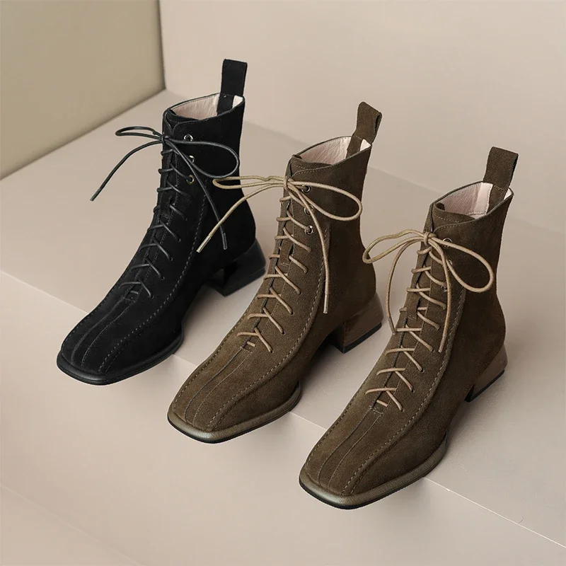 Punta Quadrata Tacco Spesso Doc Martens 2024 Tutto Temperamento Moda Stivali Stivaletti Piccola Fragranza Stretch Slim Boots