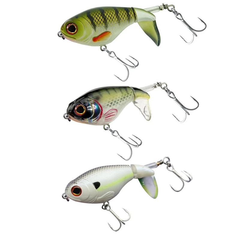 3Pcs Bass Whoper Plopper Lures, Plopping Minnow Con Coda Rotante Galleggiante, Bass Fishing Con Barb Ancorette