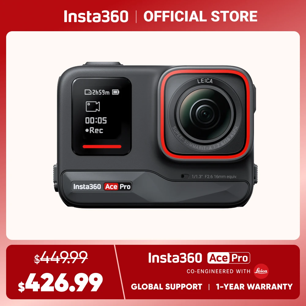 Insta360 Ace Pro - 8K/4K Leica Action Camera, Sensore Flagship 1/1.3 ", Prestazioni Super Lowlight, Impermeabile, Stabilizzazione
