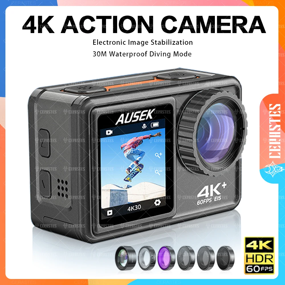 Cerastes Action Camera 4 K60Fps Eis Obiettivo Intercambiabile 24Mp Zoom Stabilizzatore Elettronico Fotocamera Wifi Action Camera Per Vlog