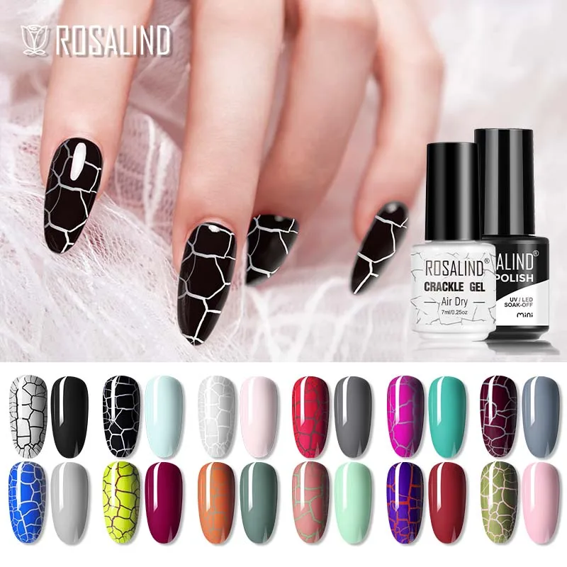 Rosalind 2 Pz/Set Crackle Gel Polish Semi Permanente Cracking Lacca Per Unghie Air Dry Hybrid Vernici Nail Art Con Base Superiore Coat
