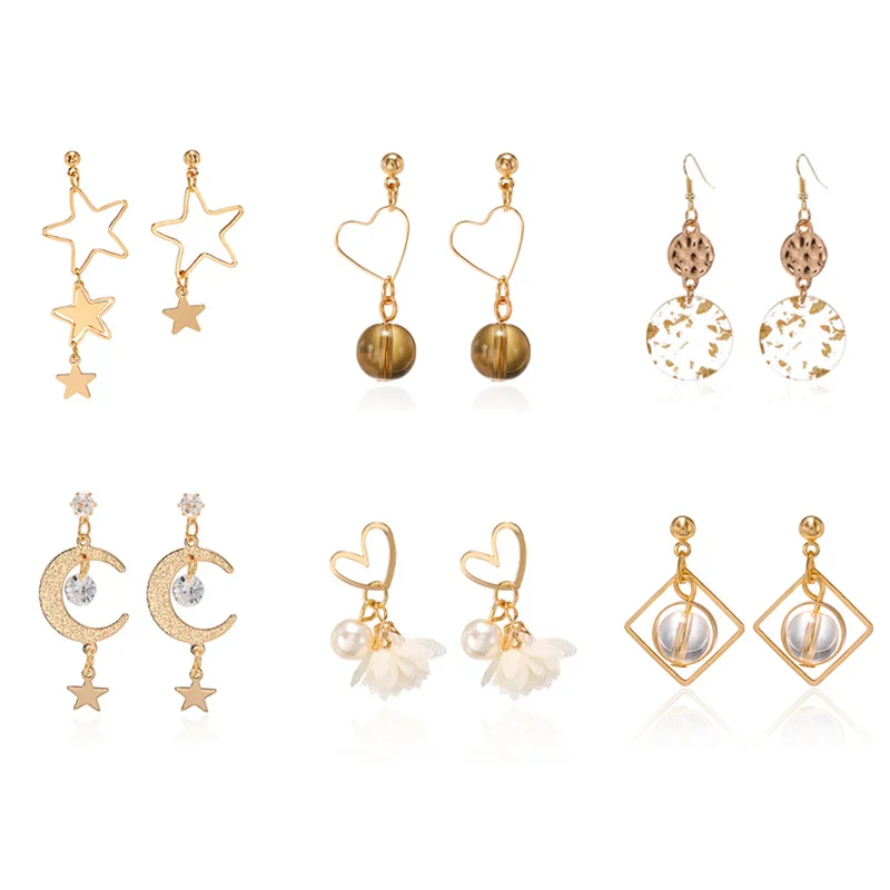 Fresh Temperament Hollowed Out Five Pointed Star Love Small Earrings Asymmetric Earrings Women'S Simple Long Earrings