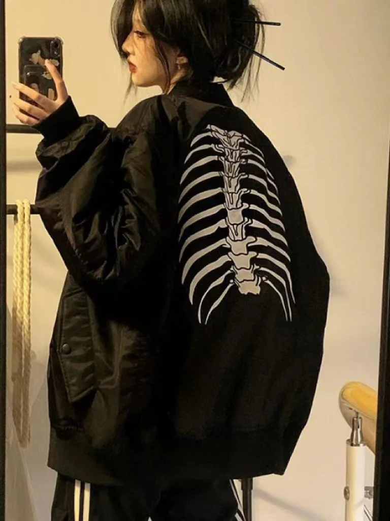 2023 New Autnmn Giacche Vintage Bomber Jacket Donna Black Gothic Harajuku Grunge American Baseball Jacket Coppia Cool Capispalla