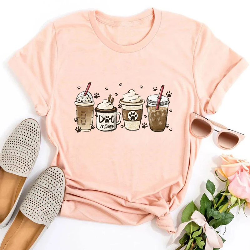 Dog Coffee Mom Shirt New Dog Mom Tshirt Coffee Mama Kawaii Clothes Regalo Per La Festa Della Mamma Dog Mom Iced Coffee Lover Tops