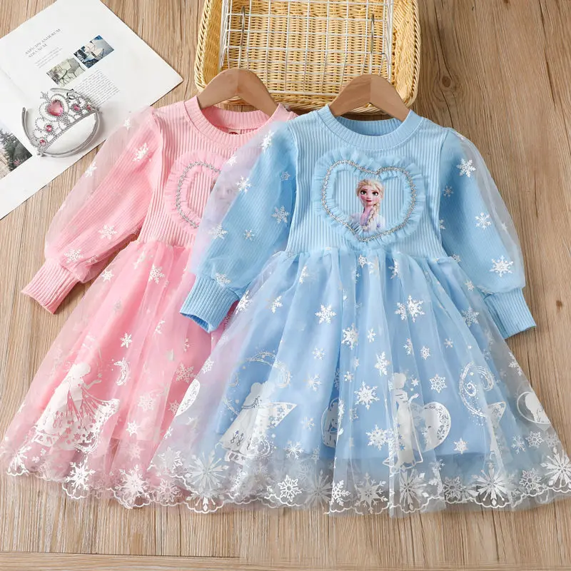 New Elsa Princess Dress Neonate Dress Primavera Autunno Dress A Maniche Lunghe Per Vestiti Per Bambini Elsa Frozen Party Dress 2-8Y
