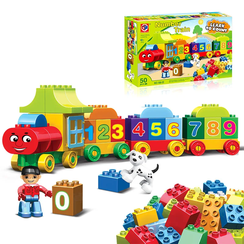 50 Pezzi Duplo Building Blocks Numero Di Grandi Dimensioni Treno Cittadino Particelle Grandi Mattoni Fai-Da-Te Figure Educative Per Bambini Giocattoli