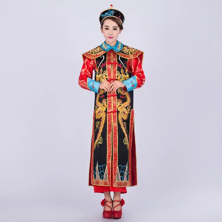 Dinastia Qing Queen Dress Costumi Classico Di Alta Qualità Ricamato Drago Harem Regina Vestiti Di Prestazione