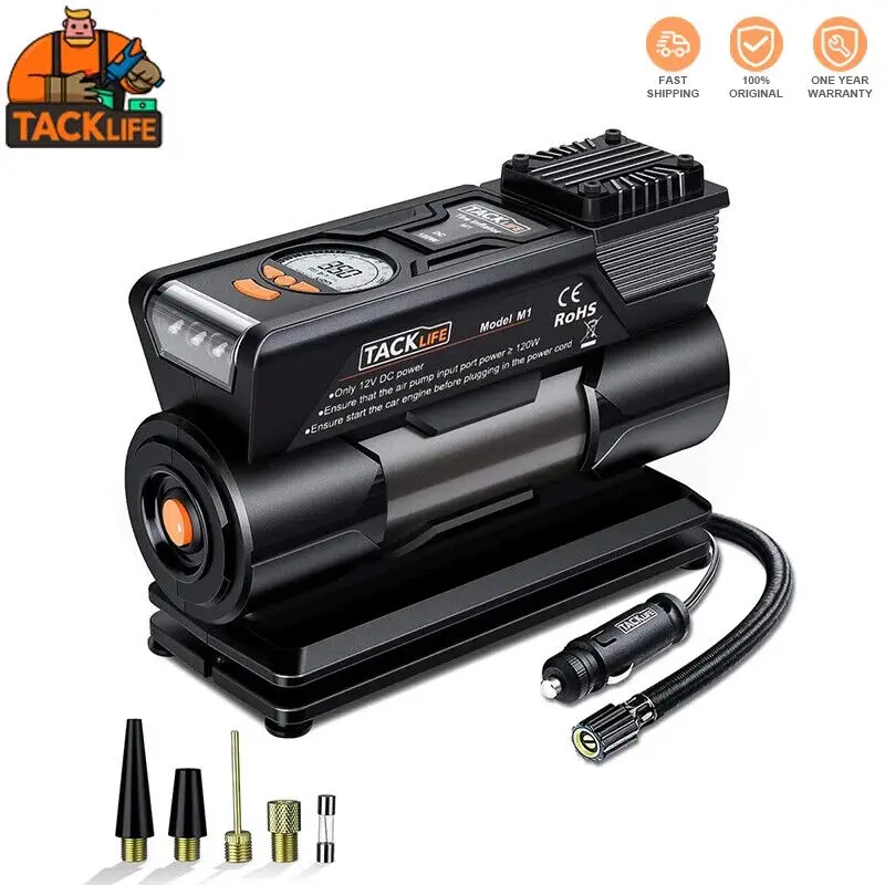 Compressore D'Aria Per Auto Tacklife M1, Gonfiatore Digitale 40L/Min, Compressore D'Aria A Basso Rumore 12V 150Psi, Pompa Elettrica Con Manometro, Dis