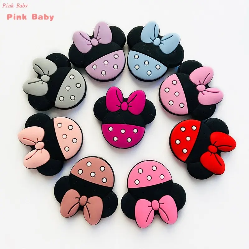 6Pcs Minnie Baby Perline In Silicone Per Uso Alimentare Fai Da Te Accessori Per Catena Ciuccio Per Neonati Cartoon Mouse Mini Baby Dentizione Massaggi