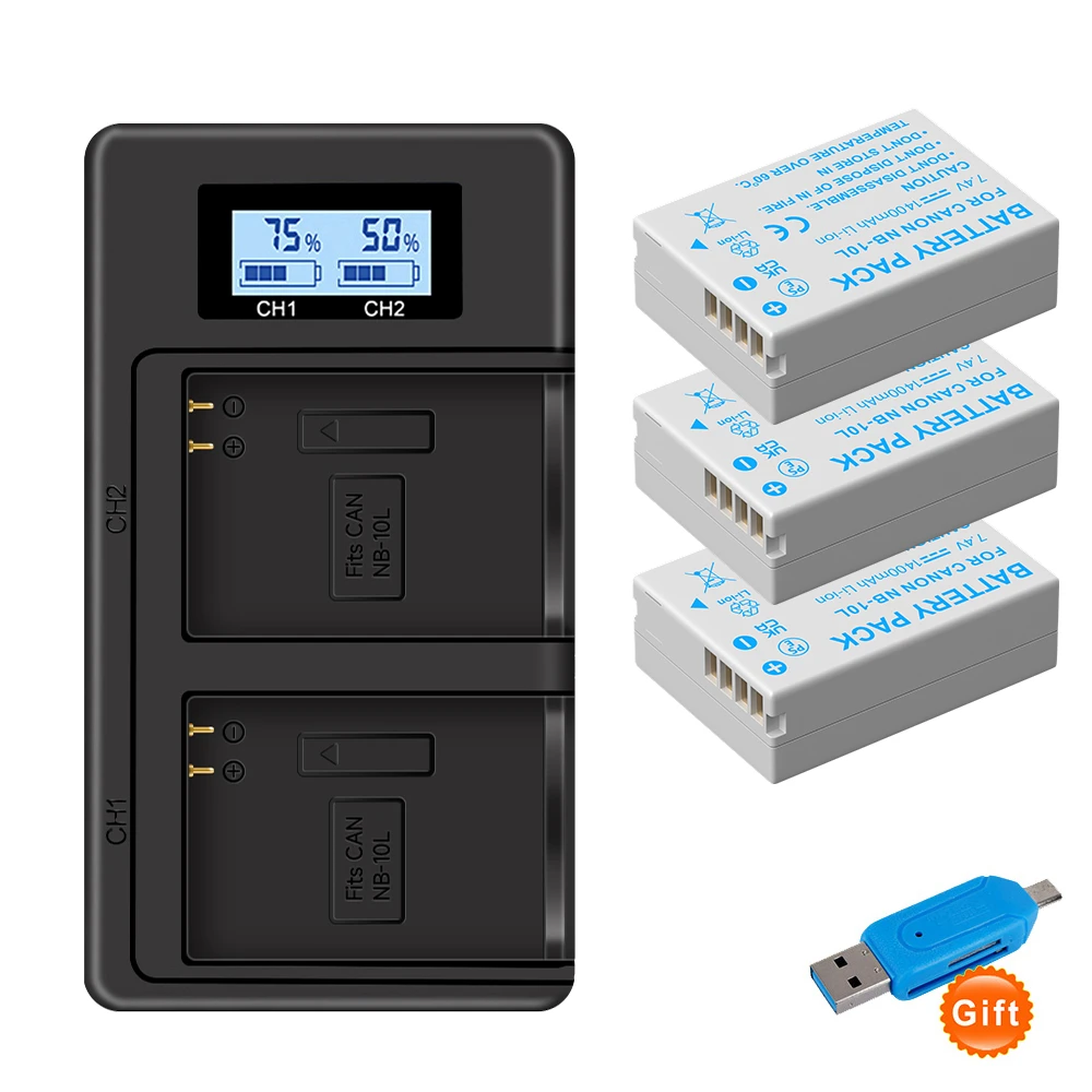 Batteria Per Fotocamera Palo 1500Mah Nb-10L Nb 10L Con Caricatore Usb Doppio Lcd Per Canon G15 G16 G1X Sx40 Sx50 Sx60Hs Gx3