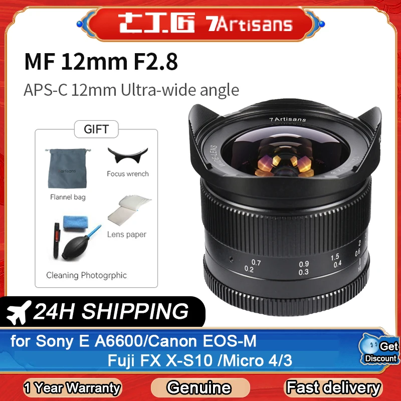 7Artisans Obiettivo Della Macchina Fotografica 12Mm F2.8 Micro Singolo Grandangolare Fisso Messa A Fuoco Manuale Obiettivo Per Canon Ef-M Fuji Xf E-Mo