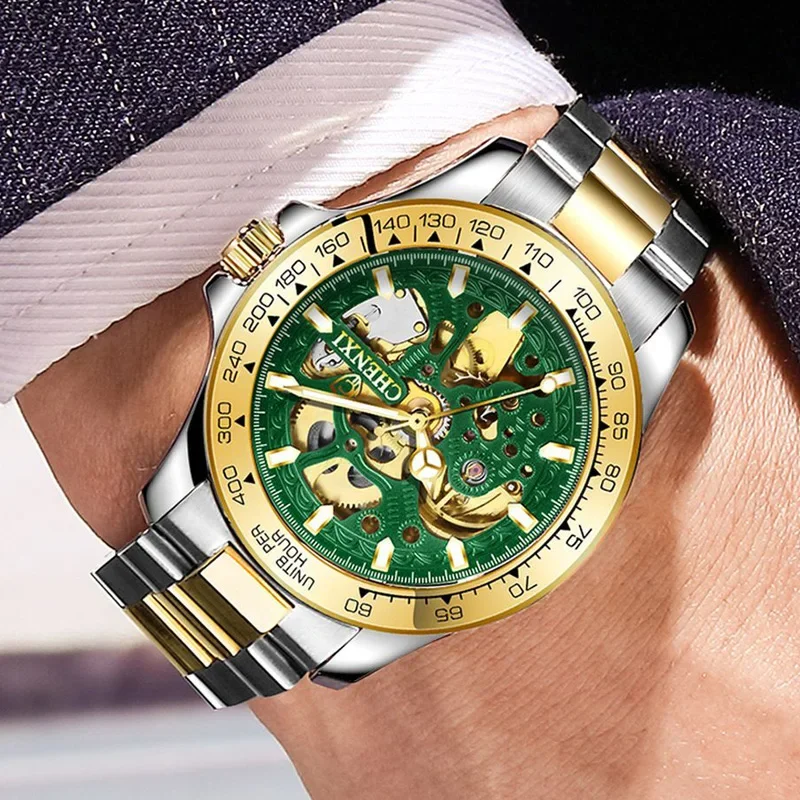 Chenxi Luxury Gold Watch Men Skeleton Watches Fashion Royal Design Hollow Out Gear Movement Orologi Da Polso Meccanici Automatici