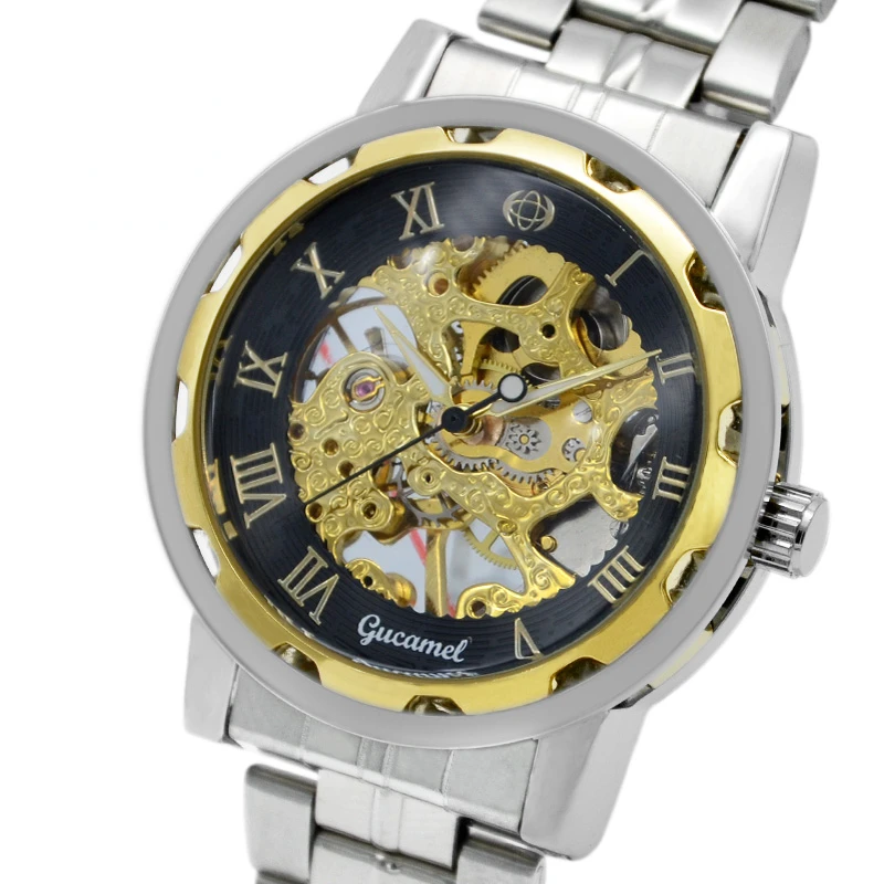 Trasparente Fashion Blue Luminous Gear Movement Royal Design Mens Top Brand Luxury Clock Orologi Da Polso Scheletrati Meccanici Maschili