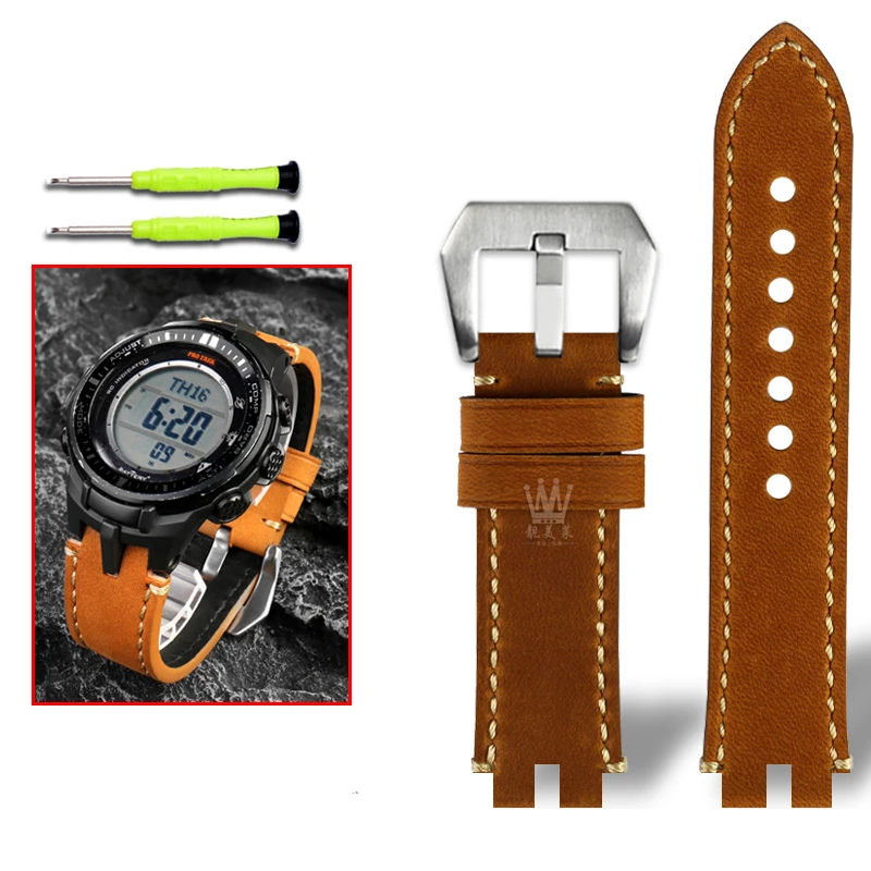 Per Casio Protrek Watch Prw3000/3100/6000/6100Y Prw-3000 Prw-6100 Cinturino Per Orologio In Pelle Smerigliata Vintage Cinturino Per Cinturino 24Mm