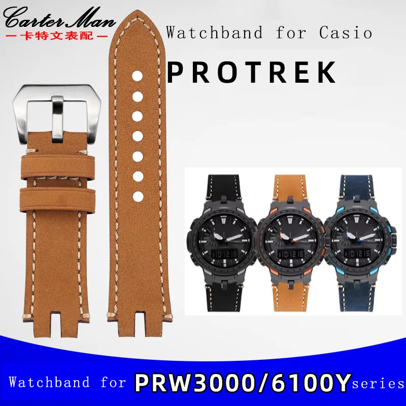Bracciale In Vera Pelle Per Casio Protrek Series Prw3000 Prw3100 Prw6000 Prw6100Y Catena Per Cinturino In Pelle Smerigliata Vintage