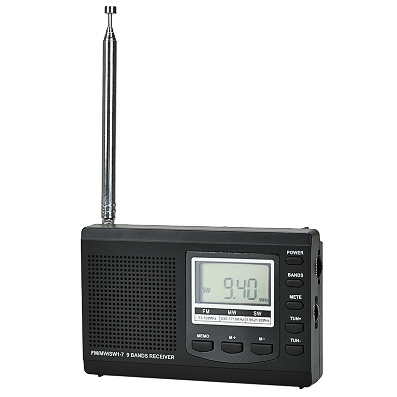 Mini Radio Portatili Ricevitore Fm/Mw/Sw Con Sveglia Digitale Ricevitore Radio Fm (Nero)