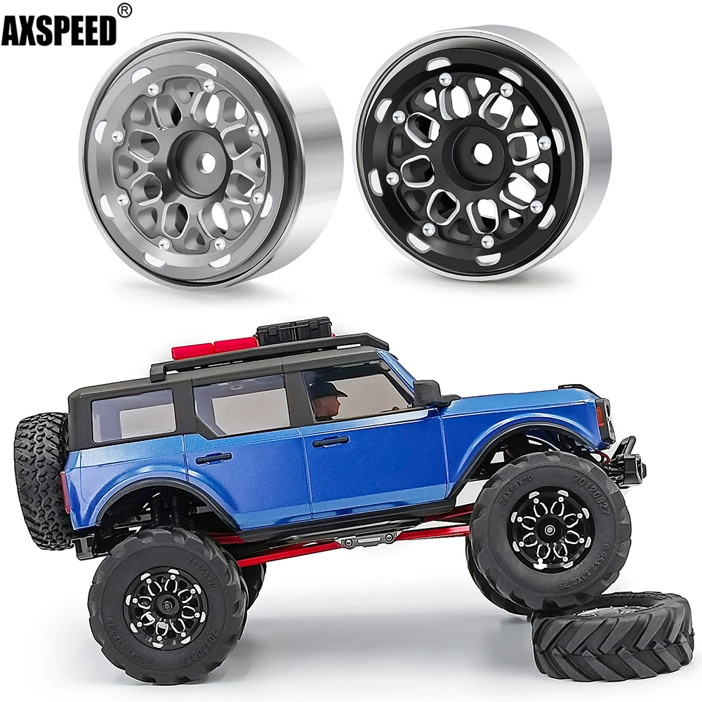 Axspeed 4Pcs Cerchi In Metallo Beadlock Per 1/18 Trx-4M Bronco Defender 1/24 Axial Scx24 Rc Crawler Ricambi Auto
