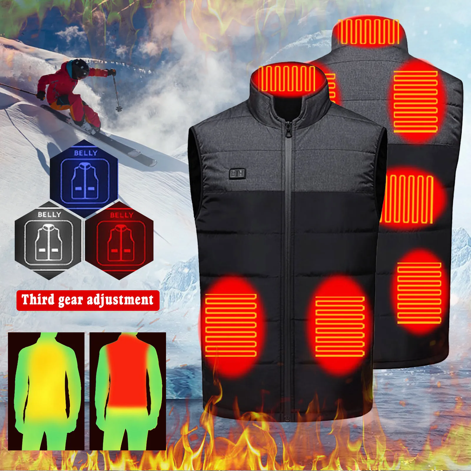 Heating Vest Nine Area Dual Control Charging Heating Jacket Men And Women Autumn And Winter Color Matching Heating