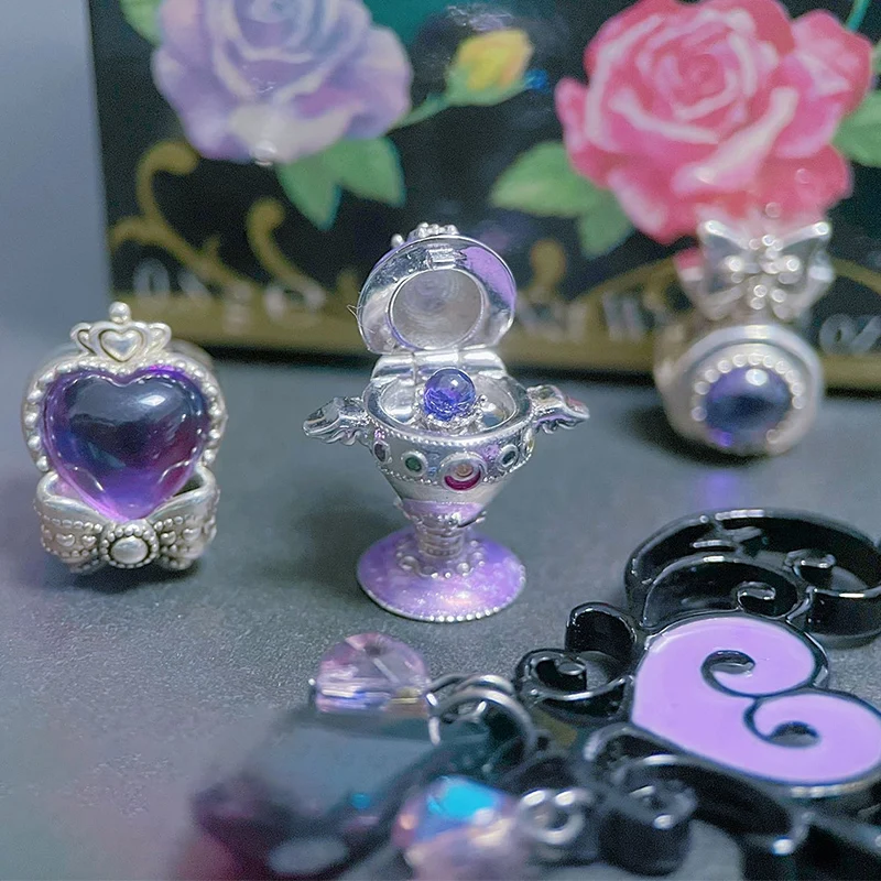 925 Sterling Silver Sailor Moon Purple Rainbow Moon Chalice Proplica Holy Graal Con Anello Charm Bead Per Bracciale Pandora Bangle