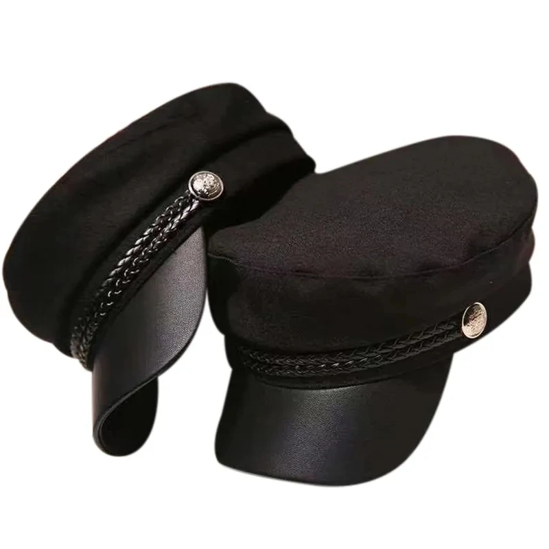 Moda Donna Cappello Uomo Militare Primavera Autunno Sailor Hats Black Ladies Beret Caps Flat Top Captain Cap Travel Cadet Octagon