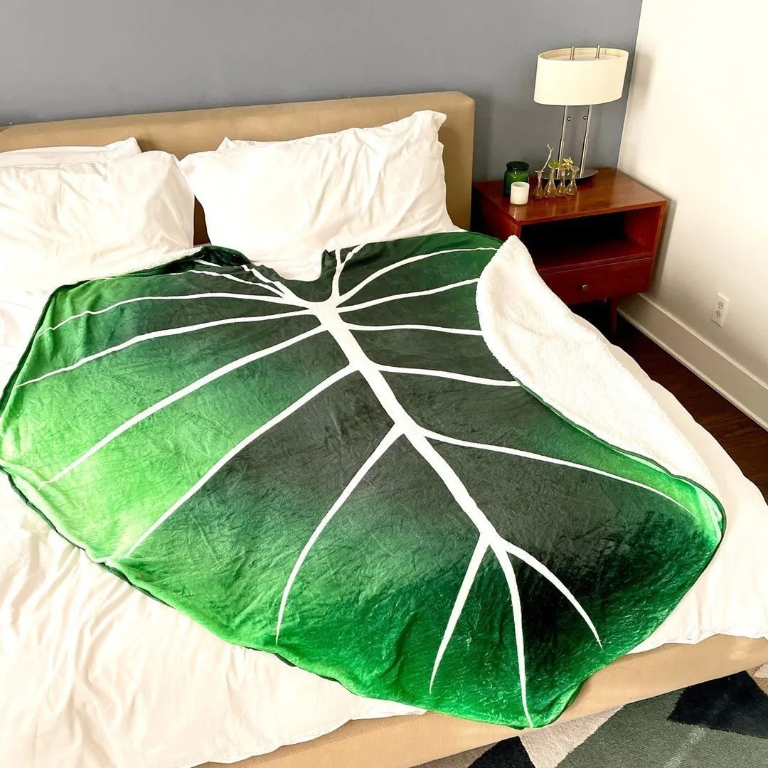 Foglie Verdi Flanella Super Morbida Coperta Grande Philodendron Gloriosum Coperta A Forma Di Foglia Coperta Gigante Coperta In Pile Accogliente Foglia