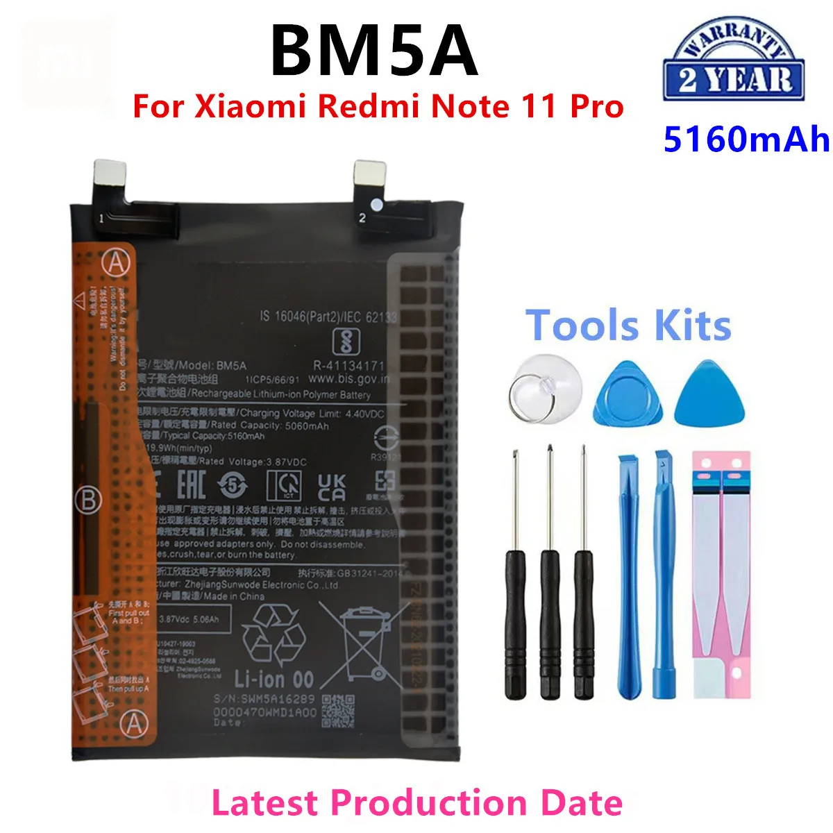 100% Batteria Originale Bm5A 5160Mah Per Xiaomi Miui Redmi Note 11 Pro 11Pro Batterie Di Ricambio Per Telefono + Strumenti